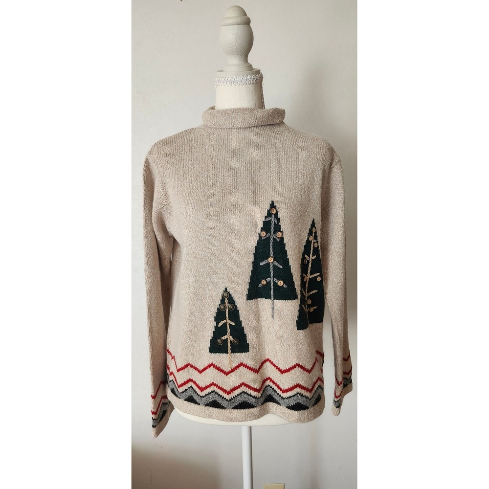 Vintage Crazy Horse Liz Claiborne Silk Wool Angora Christmas Sweater Beige M